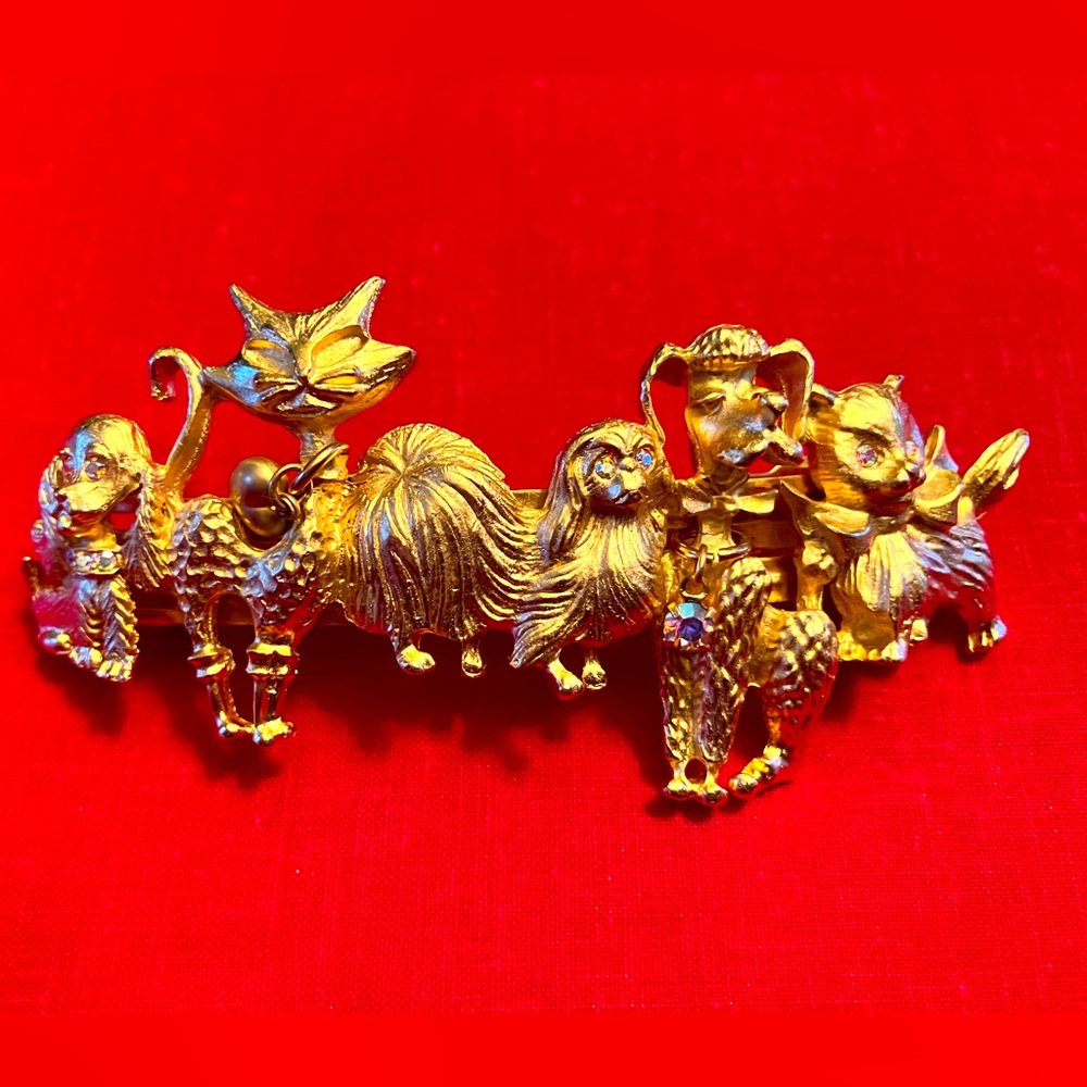 Kirk’s Folly Gold Tone Cats and Dogs Hair Barrette with Crystals   Never Worn